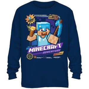New! Minecraft Steve Long Sleeve T-Shirt 14/16 & 18/20